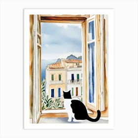Cat Looking Out The Window The sea in front of her Art Print