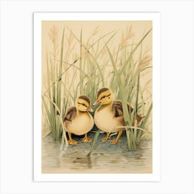 Two Ducklings Japanese Woodblock Style  4 Art Print