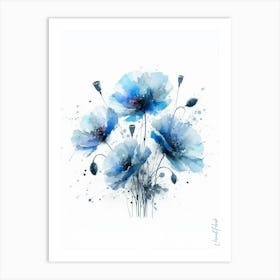 Blue Poppie Flowers Botanical Art Print