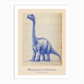 Brontosaurus Dinosaur Blue Print Sketch 1 Poster Art Print