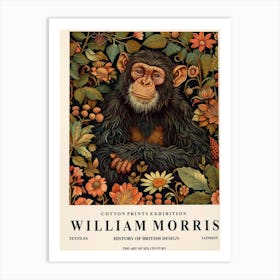 Monkey art print, William Morris print, Animal poster, Floral wall art Art Print