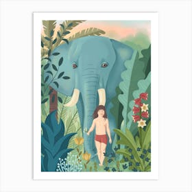 Boy and Elephant In The Jungle Art Print