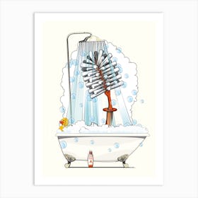 Toilet Brush Washing In The Shower Art Print