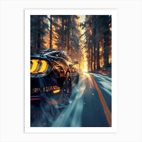 Ford Mustang Driving In The Forest Art Print