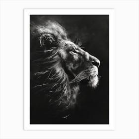 African Lion Charcoal Drawing Symbolic Imagery 1 Art Print