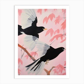 Pink Ethereal Bird Painting Blackbird 1 Art Print