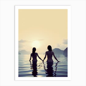 Two Naked Women In The Water Art Print