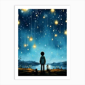 Boy Looking At The Moon Art Print