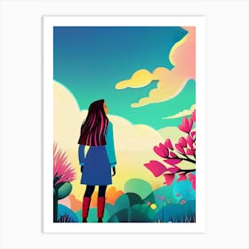 Luxmango Bold Woman Looking At Clouds And Sky, Illustration Art Print