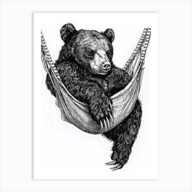 Malayan Sun Bear Napping In A Hammock Ink Illustration 3 Art Print
