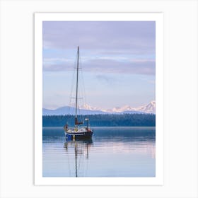 Sailboat and Snowy Mountains Art Print