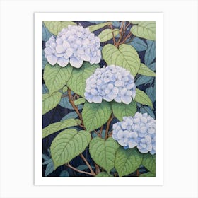 Ajisai Hydrangea 1 Vintage Botanical Woodblock Art Print