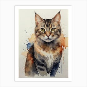 Watercolor Cat Painting Art Print