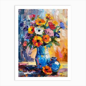 Flowers In A Blue Vase Art Print