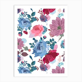 Blue And Pink Roses Art Print