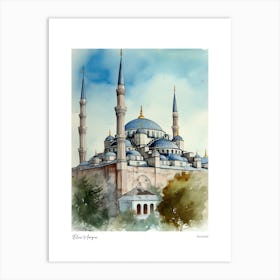 Blue Mosque, Istanbul 3 Watercolour Travel Poster Art Print