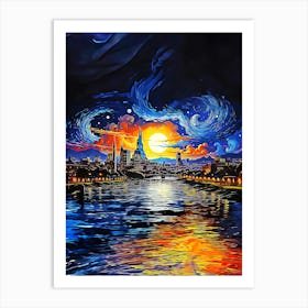 Starry Night Over River Art Print