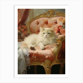 Cat Resting On Coral Throne Art Print