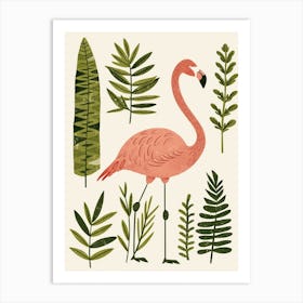 Chilean Flamingo Ferns Minimalist Illustration 1 Art Print