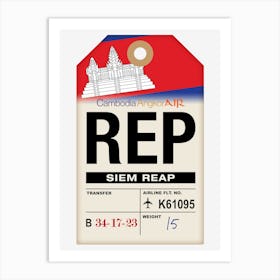 Sim Reap (REP) Cambodia Vintage Airline Luggage Tag Art Print