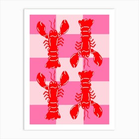 Lobster Tile Red On Pink Art Print
