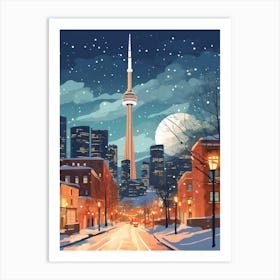 Winter Travel Night Illustration Toronto Canada 2 Art Print