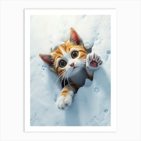 Cute Kitten Cat Peeking From Snow 7 Art Print