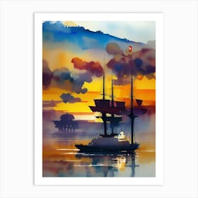 Sail Ship At Sunset Art Print