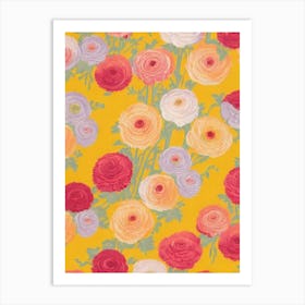 Ranunculus Floral Print Retro Pattern 1 Flower Art Print