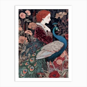 Art Nouveau Peacock & Red Haired Woman Inspired Art Print