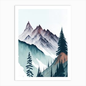 Mountain And Forest In Minimalist Watercolor Vertical Composition 255 Art Print