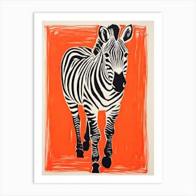 Zebra, Woodblock Animal  Drawing 1 Art Print