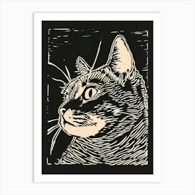 Selkirk Rex Cat Linocut Blockprint 6 Art Print