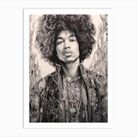 Jimi Hendrix B&W 3 Art Print