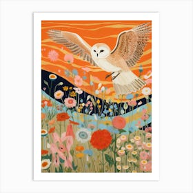 Maximalist Bird Painting Barn Owl 2 Art Print