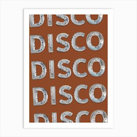 DISCO! Disco Ball Styled Typography, Fall Brown Color Art Print