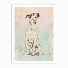 Pastel Dog Watercolour Line Portrait Art Print