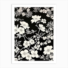 Great Japan Hokusai Black And White Flowers 2 Art Print