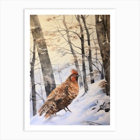 Winter Watercolour Grouse 3 Art Print