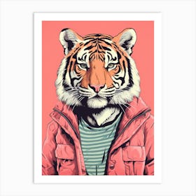 Tiger Illustrations Wearing A Red Jacket 6 Art Print