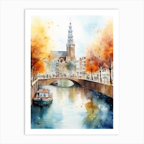 Amsterdam, Netherlands In Autumn Fall, Watercolour 3 Art Print