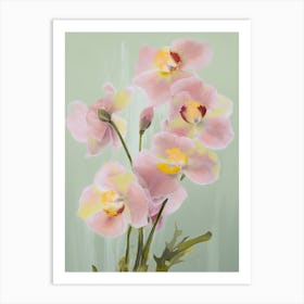 Orchids Flowers Acrylic Painting In Pastel Colours 12 Art Print
