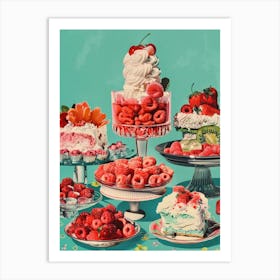 Retro Layered Strawberry Dessert Collage 3 Art Print