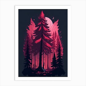 A Fantasy Forest At Night In Red Theme 80 Art Print