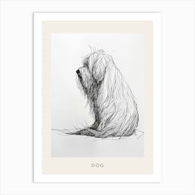 Hairy Dog Black & White Line Sketch Poster Art Print