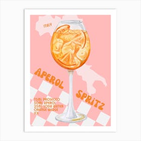 Colourful Retro Aperol Spritz Cocktail Art Print