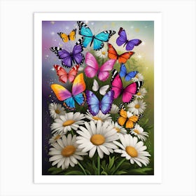 Butterflies And Daisies Art Print