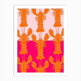 Lobster Repeat Orange On Pink Art Print