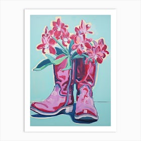 A Painting Of Cowboy Boots With Pink Flowers, Fauvist Style, Still Life 6 Art Print