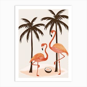 Chilean Flamingo Coconut Trees Minimalist Illustration 3 Art Print